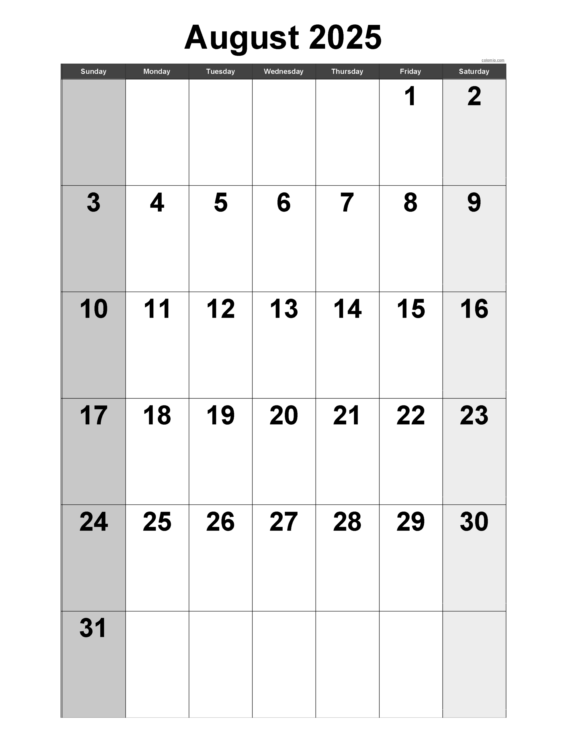 August 2025 Calendar | Free Printable Pdf, Xls And Png in August 2025 Calendar Printable Vertical