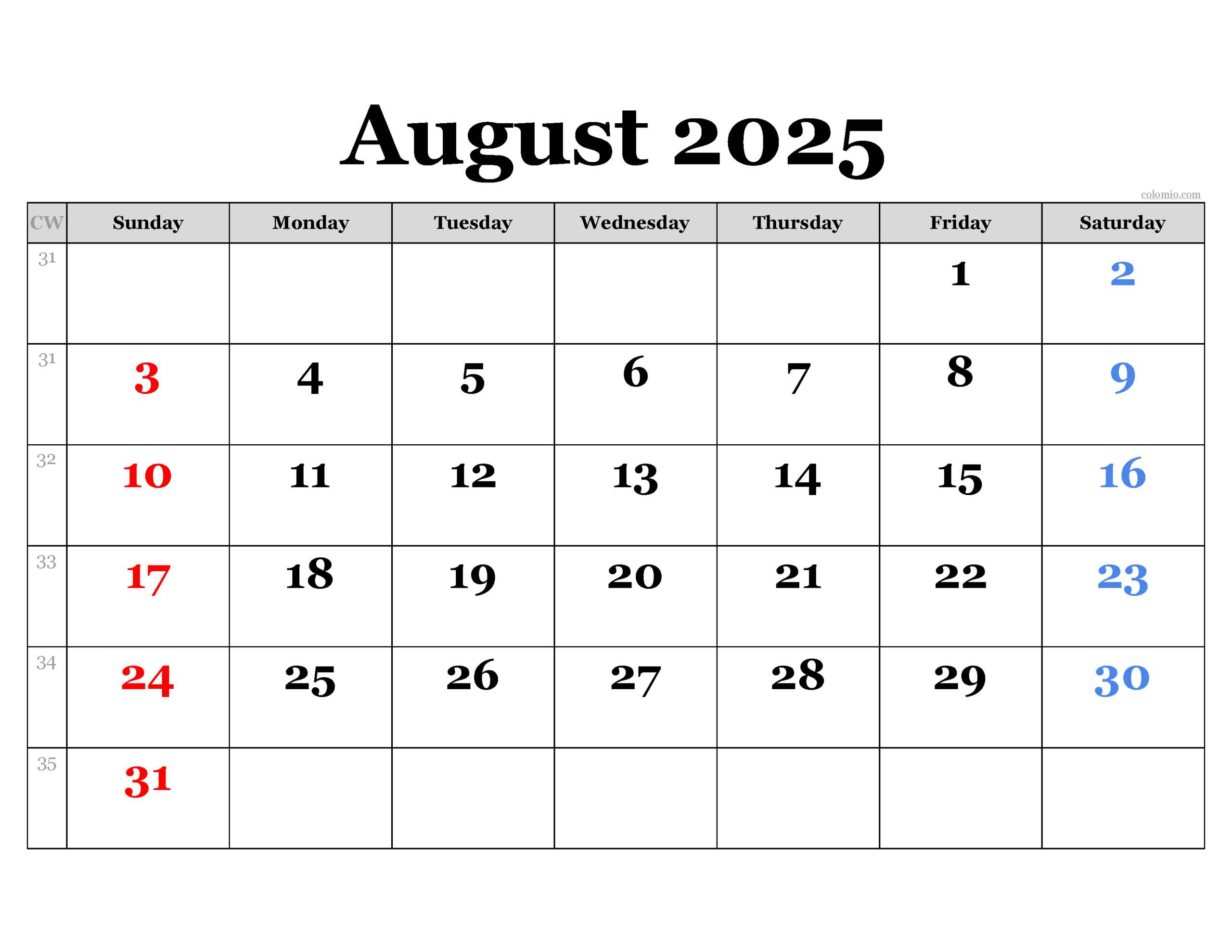 August 2025 Calendar | Free Printable Pdf, Xls And Png throughout August 2025 Weekly Calendar