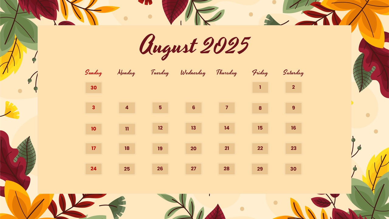 August 2025 Calendar – Powerpoint Template &amp;amp; Google Slides - Slidechef throughout Google Calendar August 2025