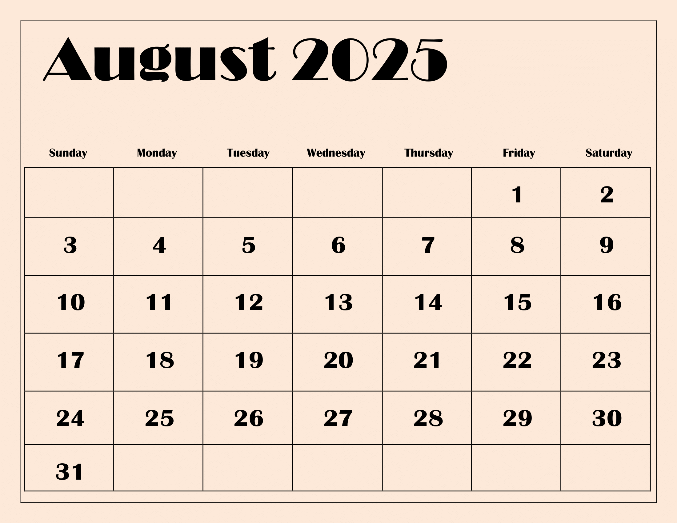 August 2025 Calendar Printable Pdf Template With Holidays for The Calendar For August 2025