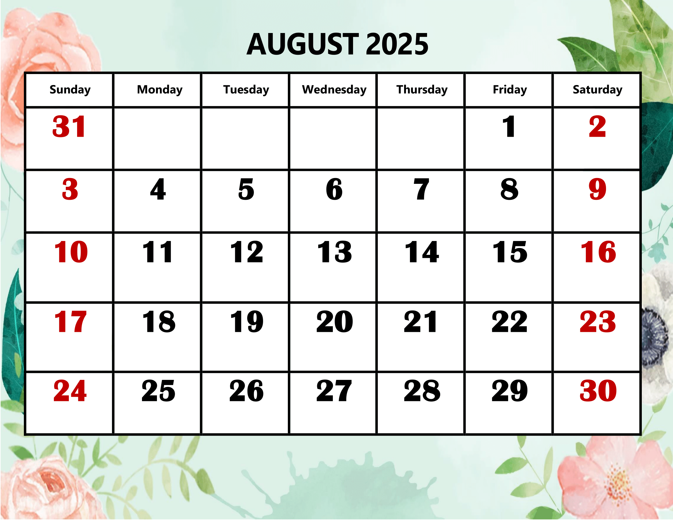 August 2025 Calendar Printable Pdf Template With Holidays intended for August Calendar 2025 With Holidays Printable