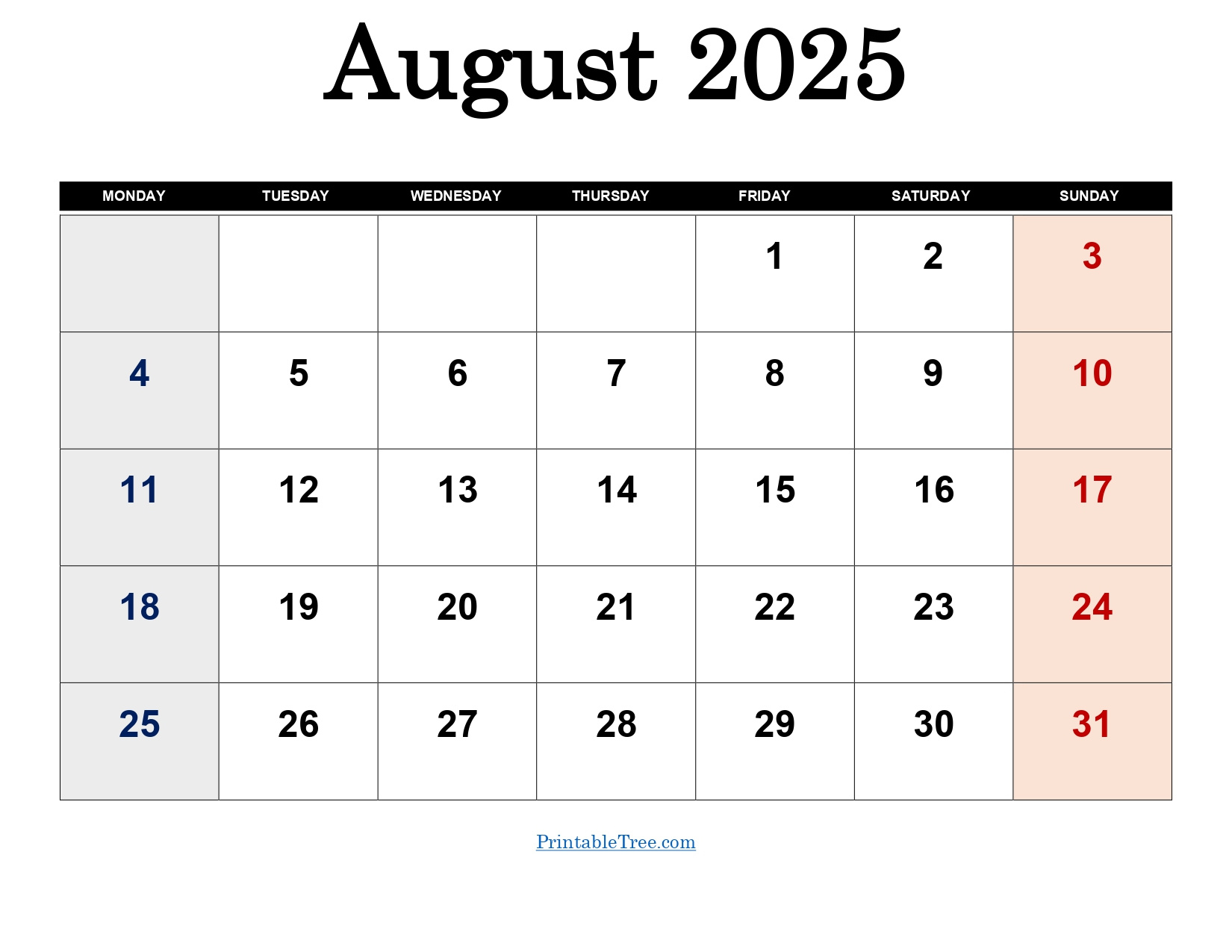 August 2025 Calendar Printable Pdf Template With Holidays throughout August 2025 Calendar Monday Start