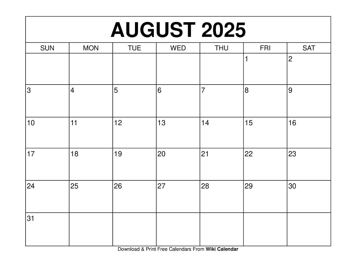 August 2025 Calendar - Printable Templates &amp; More intended for August 2025 Calendar Wiki