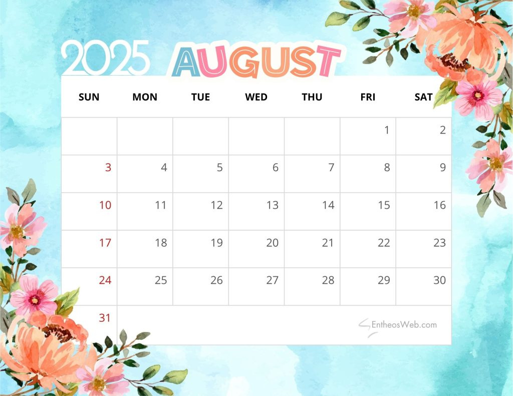 August 2025 Calendar Printables | Entheosweb inside August Theme For Calendar 2025