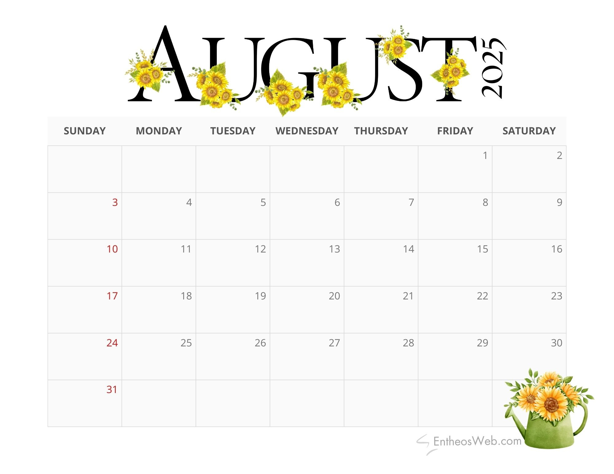 August 2025 Calendar Printables | Entheosweb regarding August Printable Calendar Free 2025