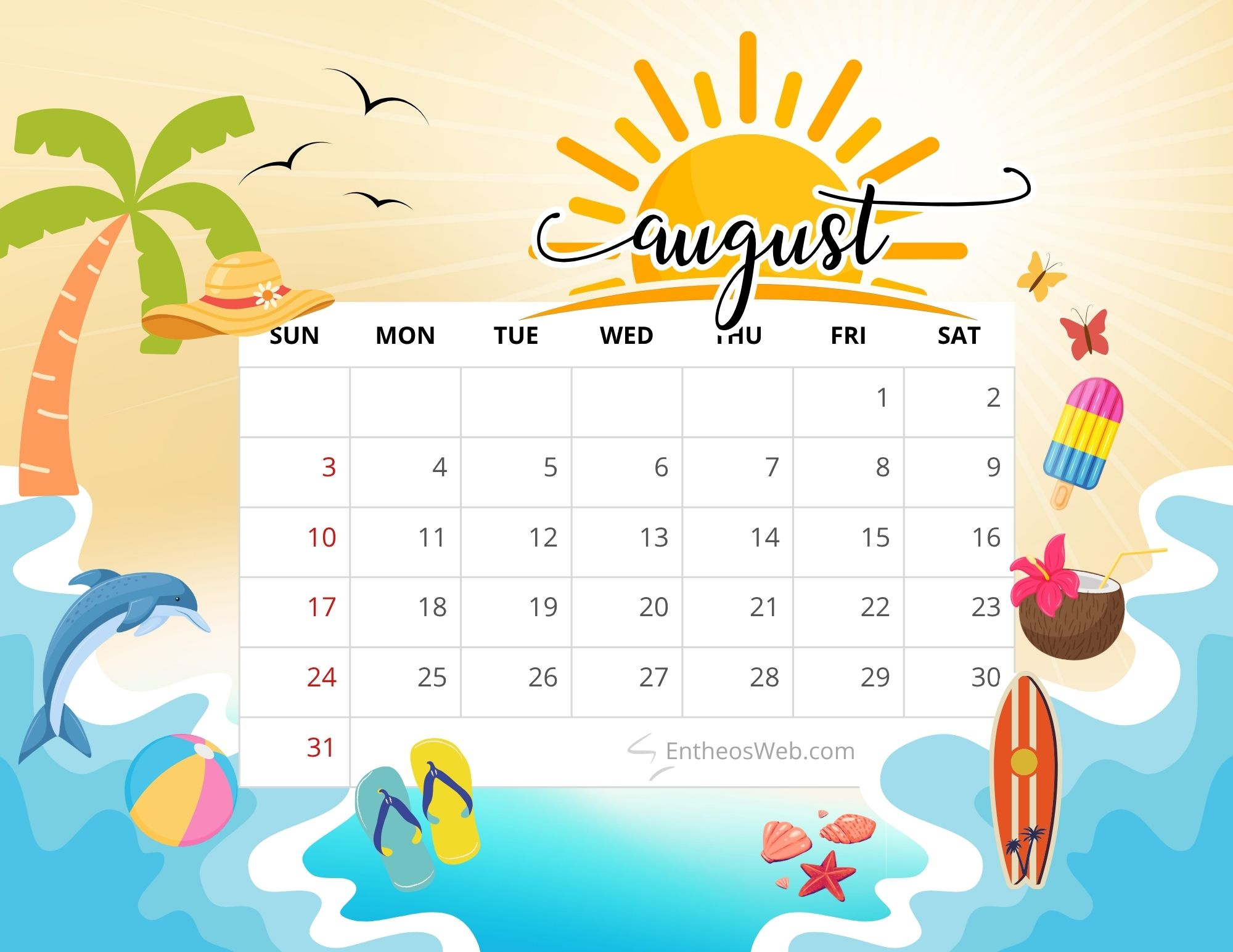August 2025 Calendar Printables | Entheosweb with August Theme For Calendar 2025