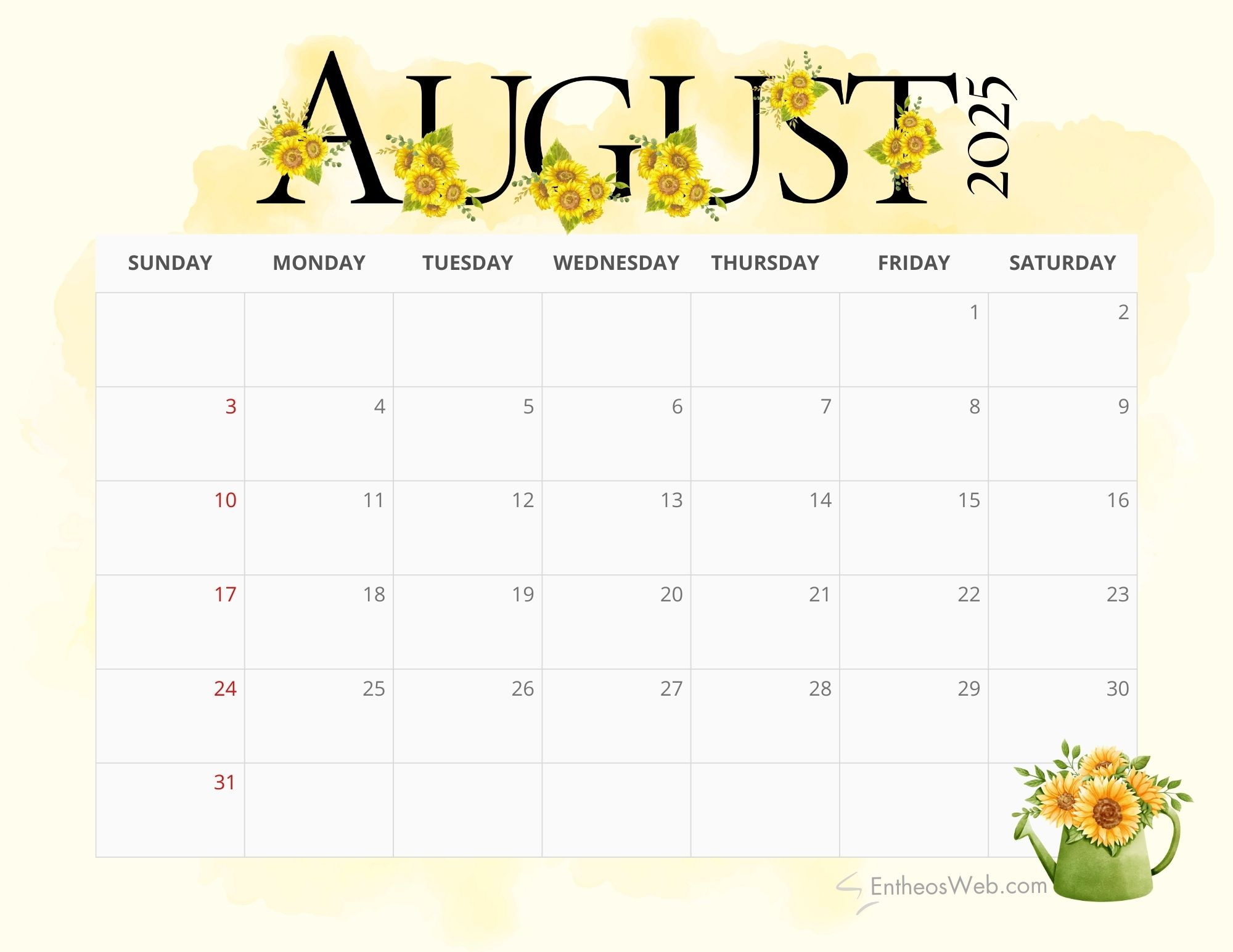 August 2025 Calendar Printables | Entheosweb with regard to Free August 2025 Printable Calendar