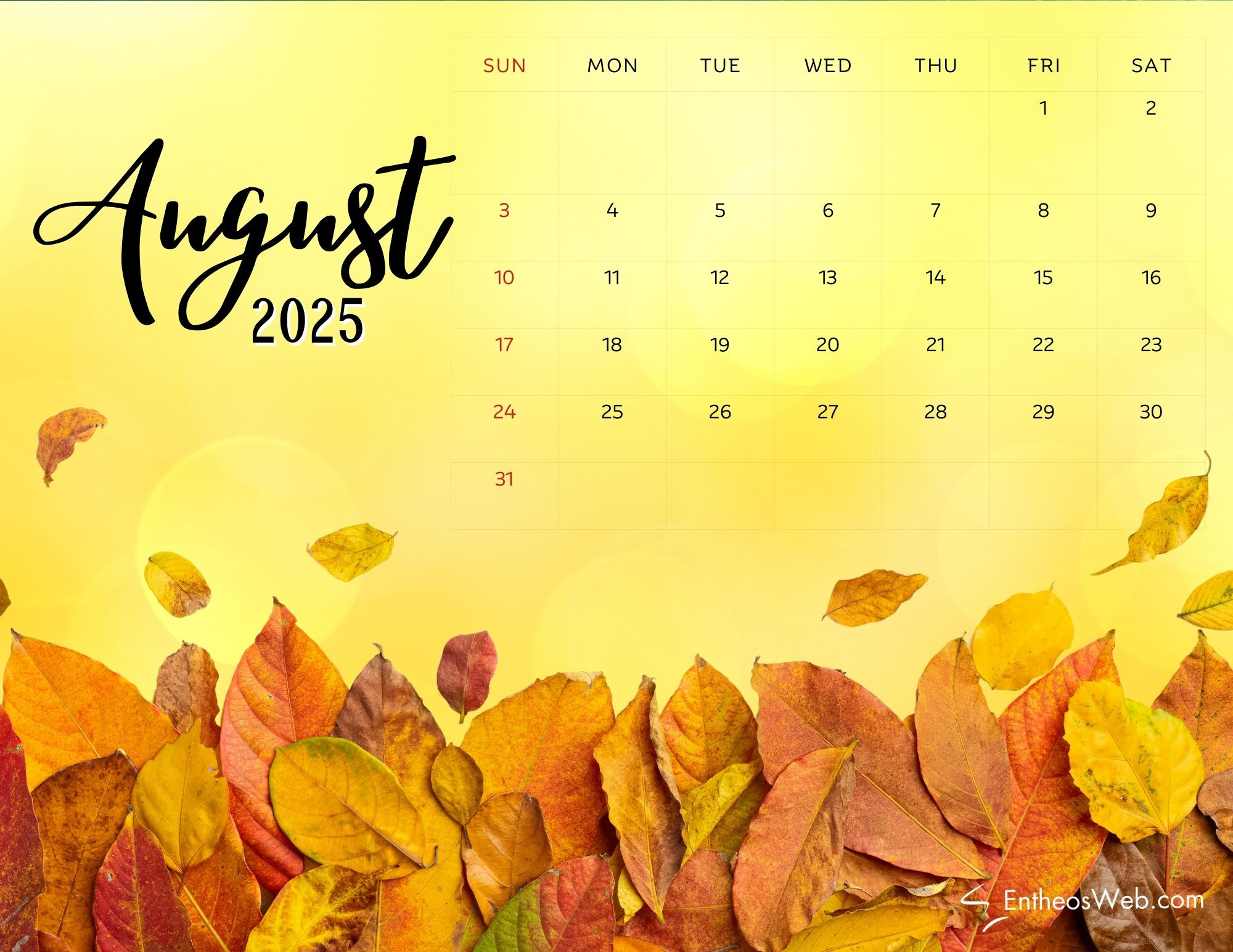 August 2025 Calendar Printables &amp;amp; Wallpapers | Entheosweb within August Desktop Calendar 2025