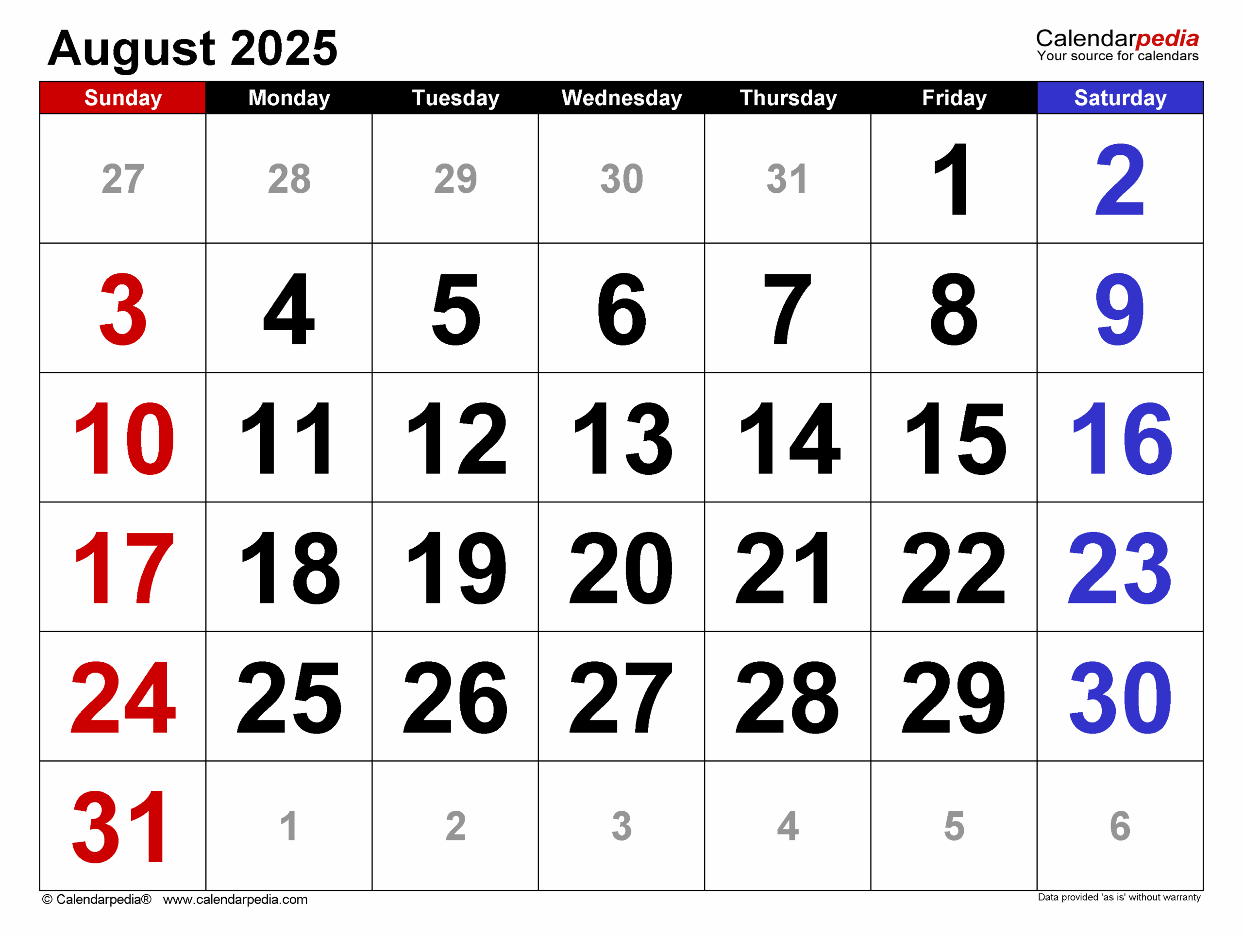 August 2025 Calendar | Templates For Pdf, Excel And Word in August 23 2025 Calendar