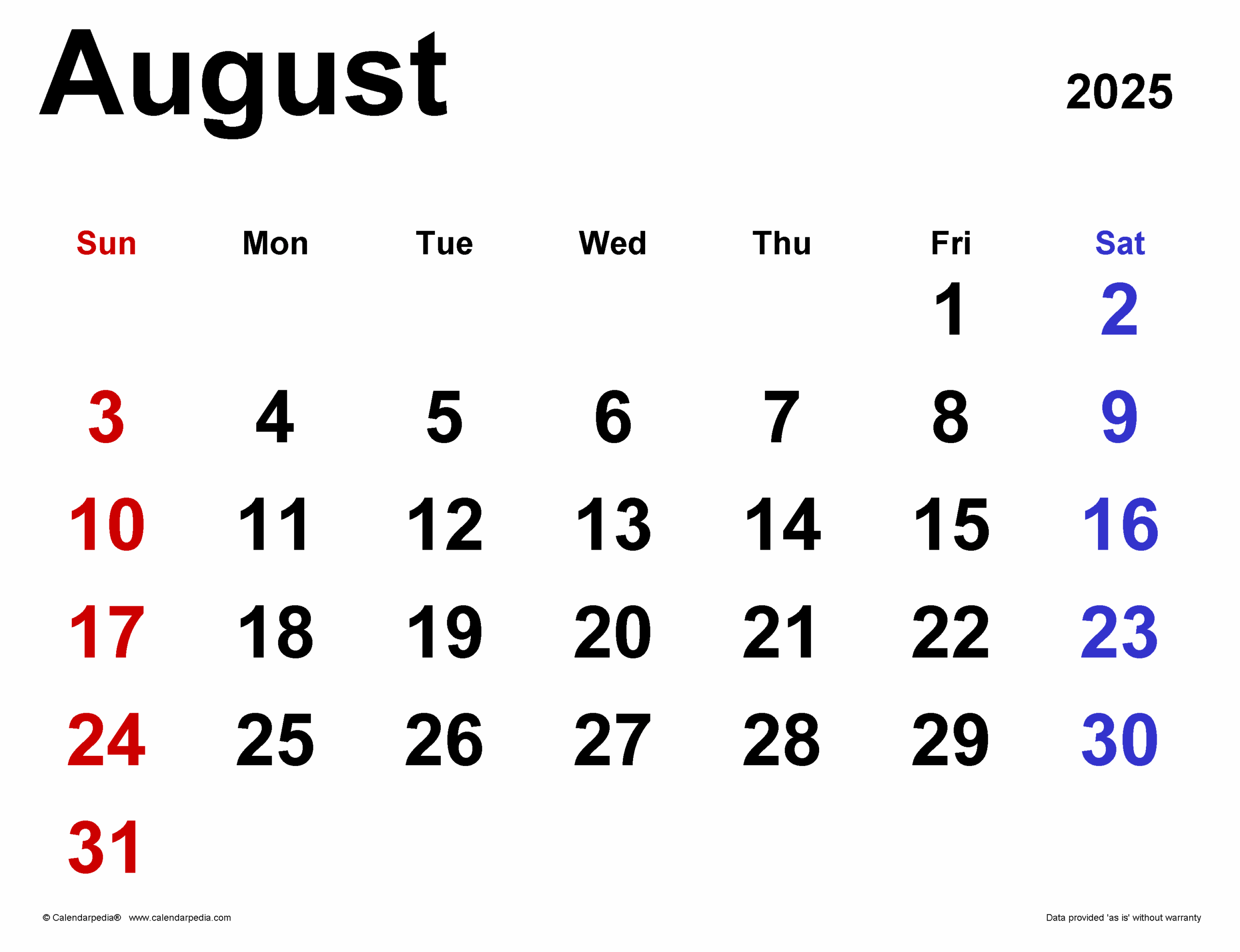 August 2025 Calendar | Templates For Pdf, Excel And Word inside August 6Th 2025 Calendar