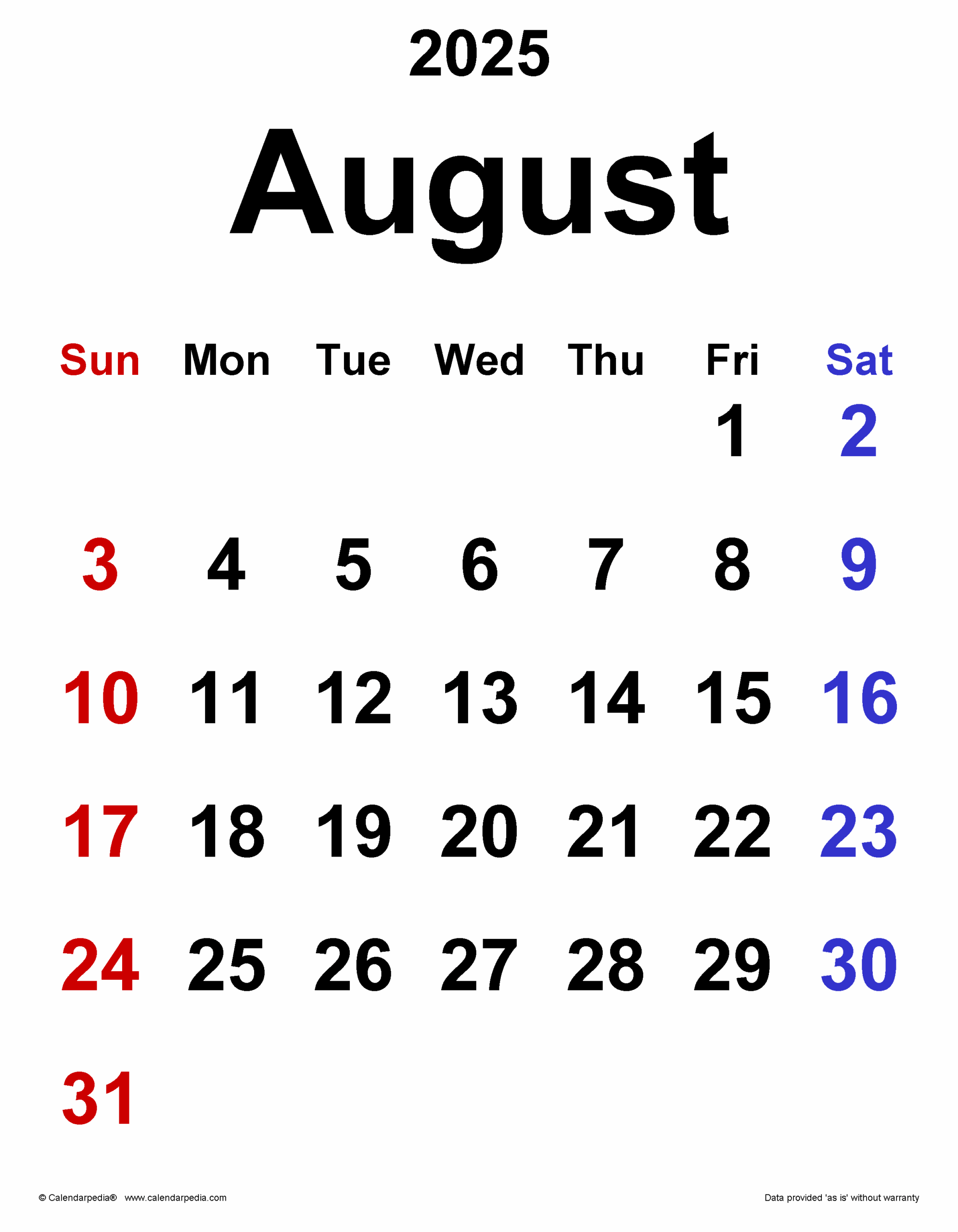 August 2025 Calendar | Templates For Pdf, Excel And Word pertaining to August 8 2025 Calendar