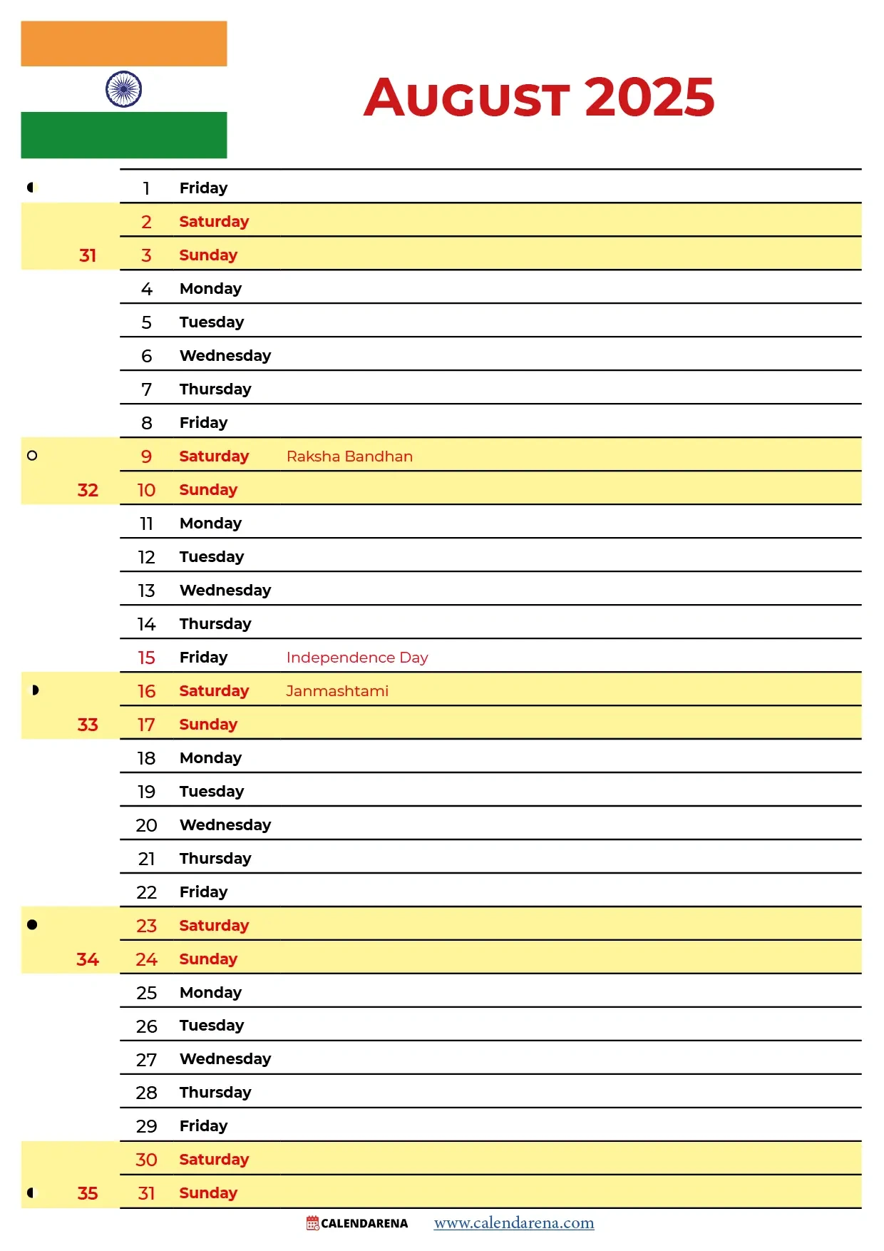 August 2025 Calendar With Holidays India for Calendar Of Events August 2025