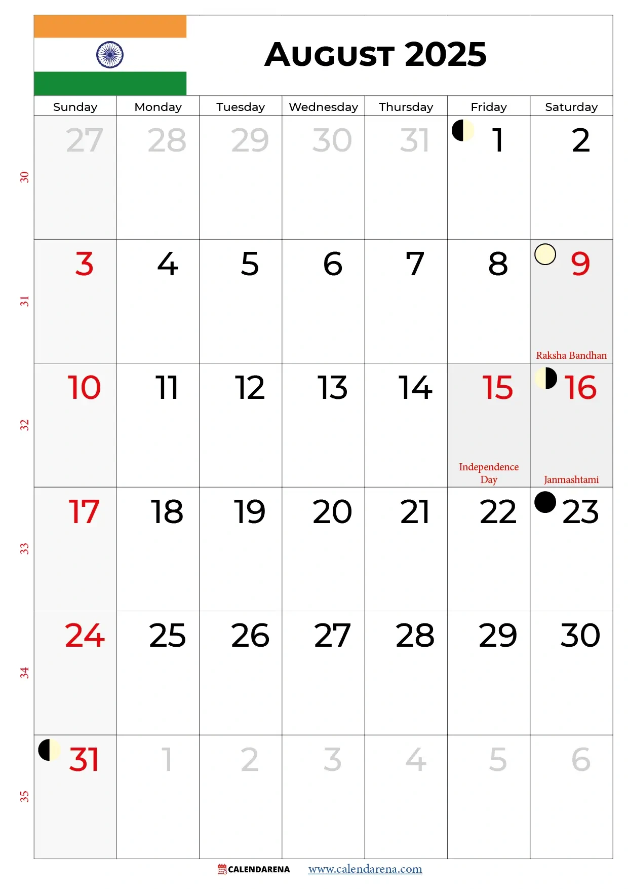 August 2025 Calendar With Holidays India in Show Me A August 2025 Calendar
