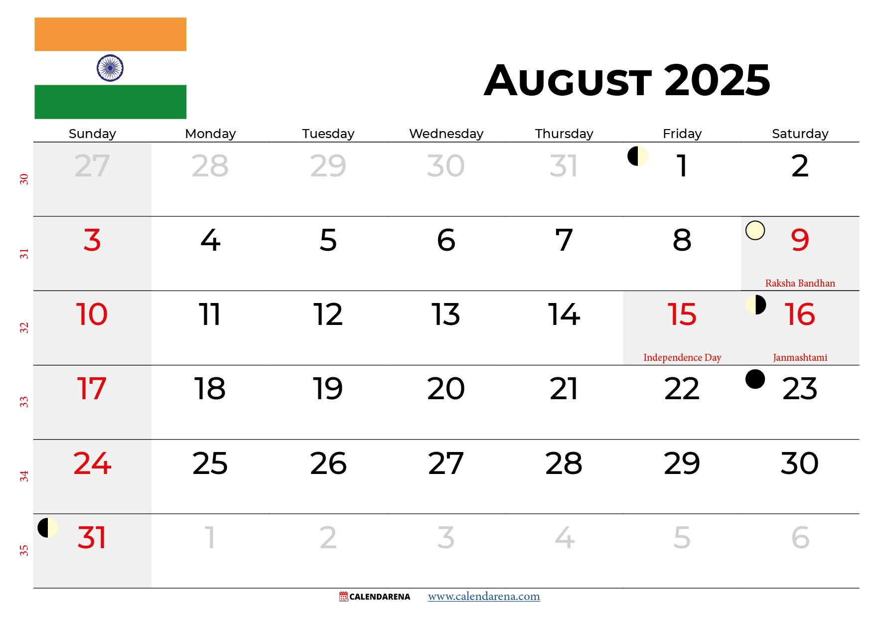 August 2025 Calendar With Holidays India inside August Calendar 2025 With Holidays