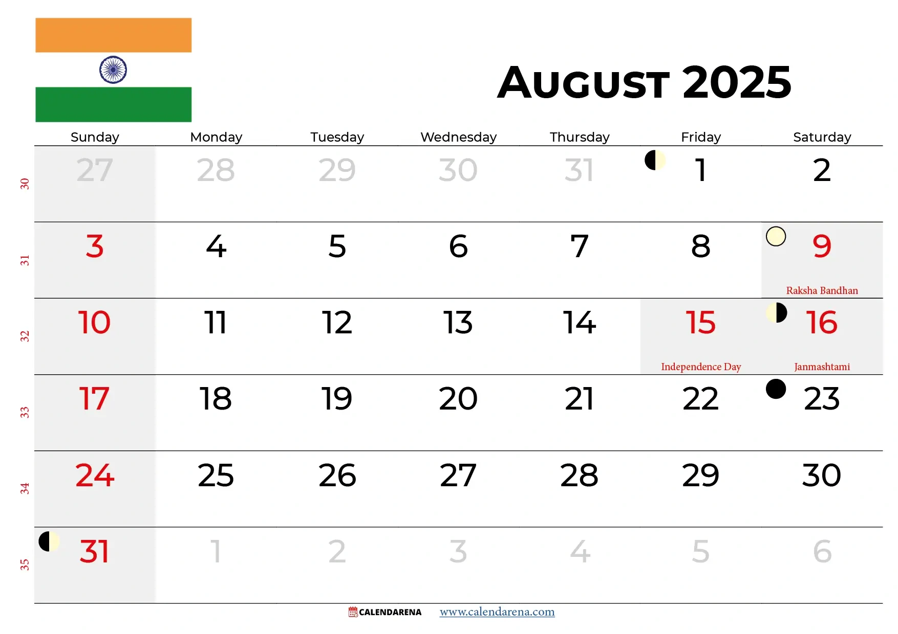 August 2025 Calendar With Holidays India within Calendar Holidays In August 2025