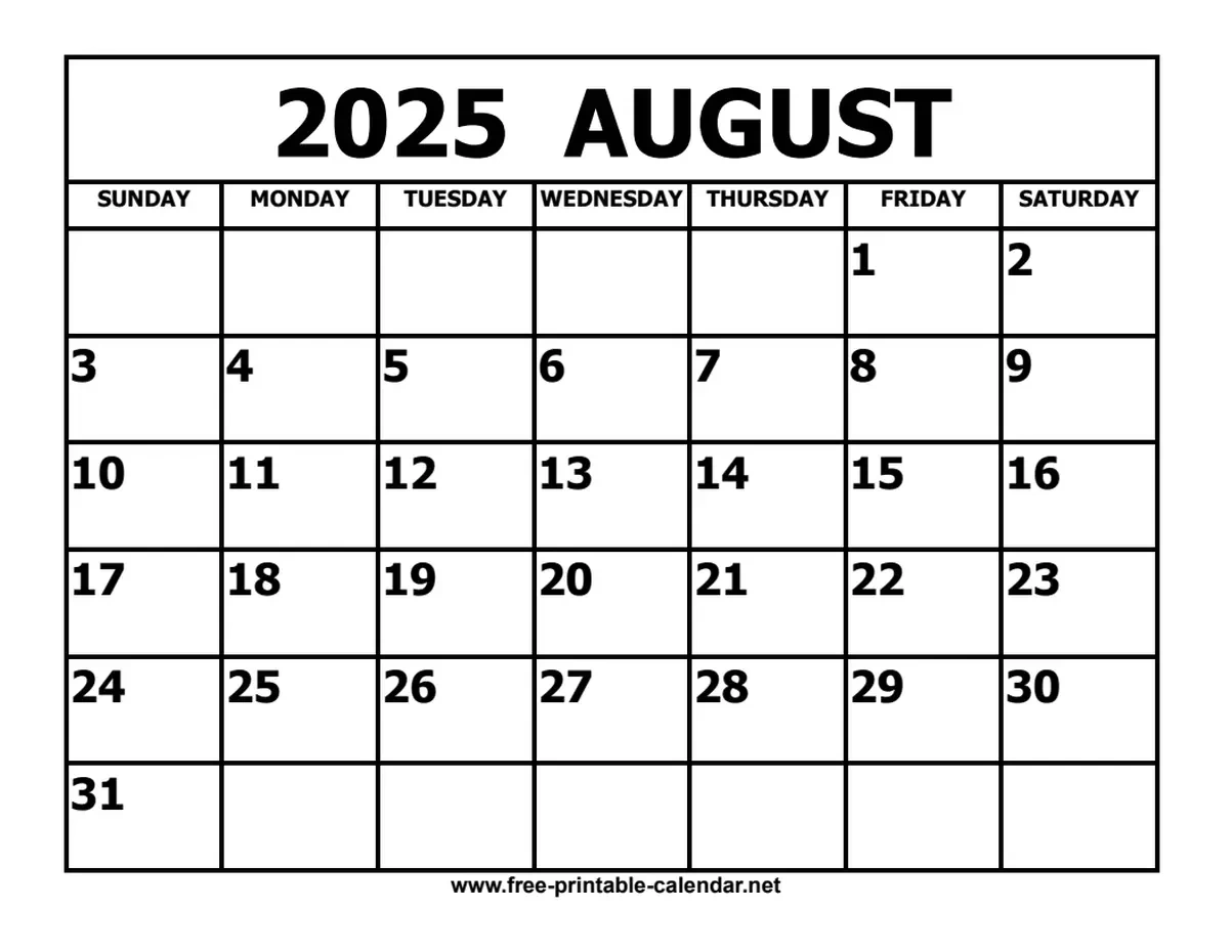 August 2025 Calendar within 2025 Calendar August To December