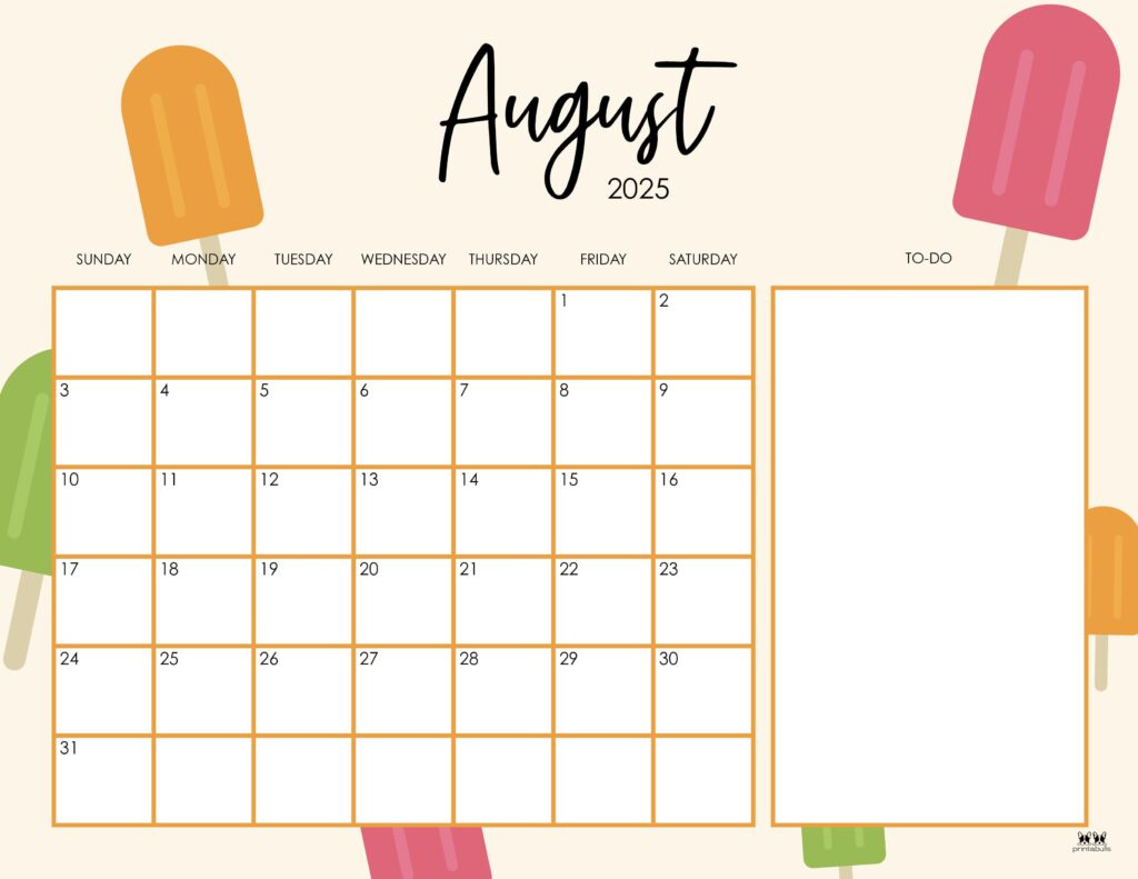 August 2025 Calendars - 107 Free Printables | Printabulls for Cute Printable August 2025 Calendar