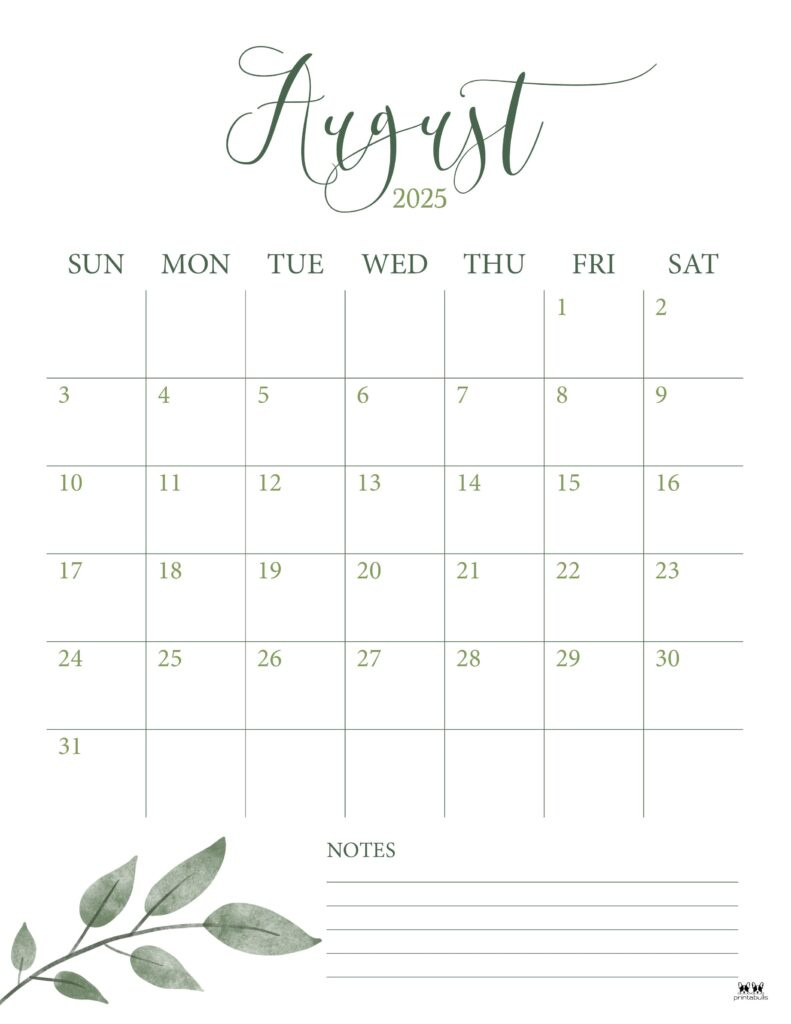 August 2025 Calendars - 107 Free Printables | Printabulls pertaining to August 2025 Calendar Printable Vertical
