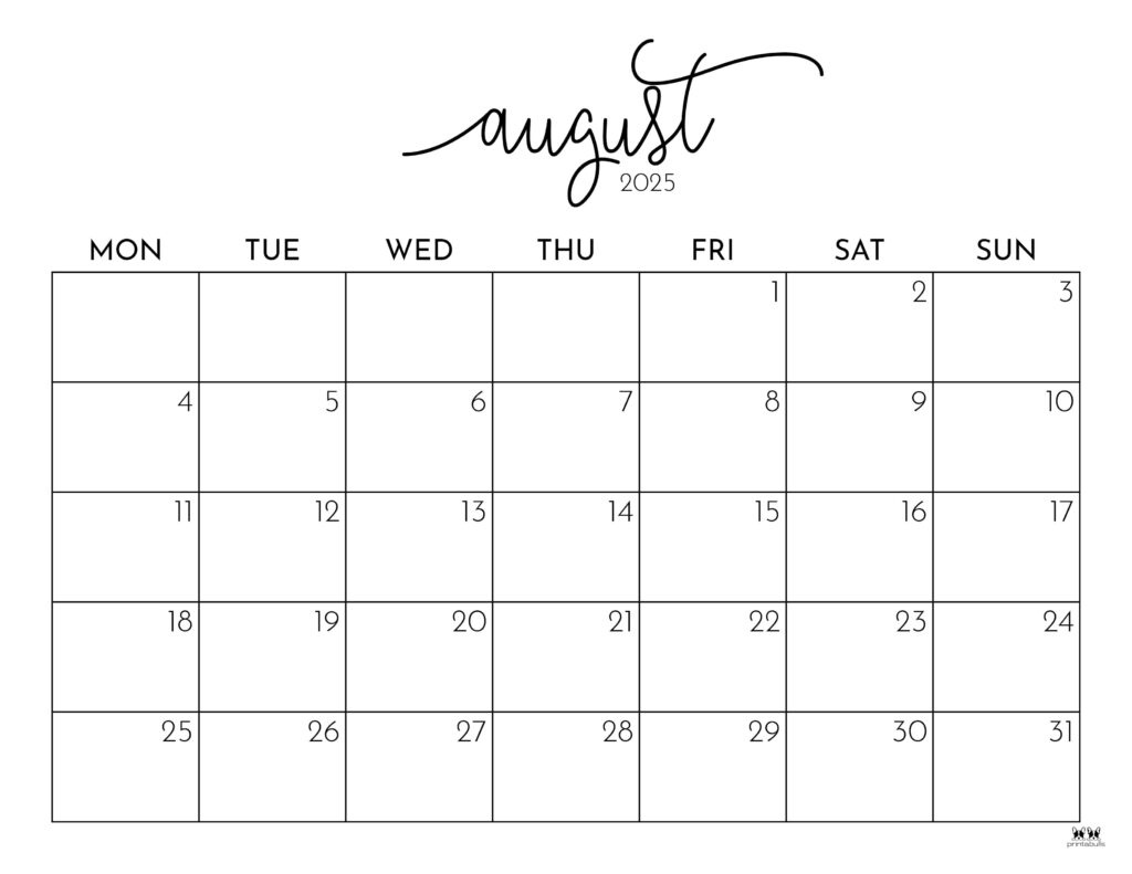 August 2025 Calendars - 107 Free Printables | Printabulls pertaining to Calendar August 2025 Printable