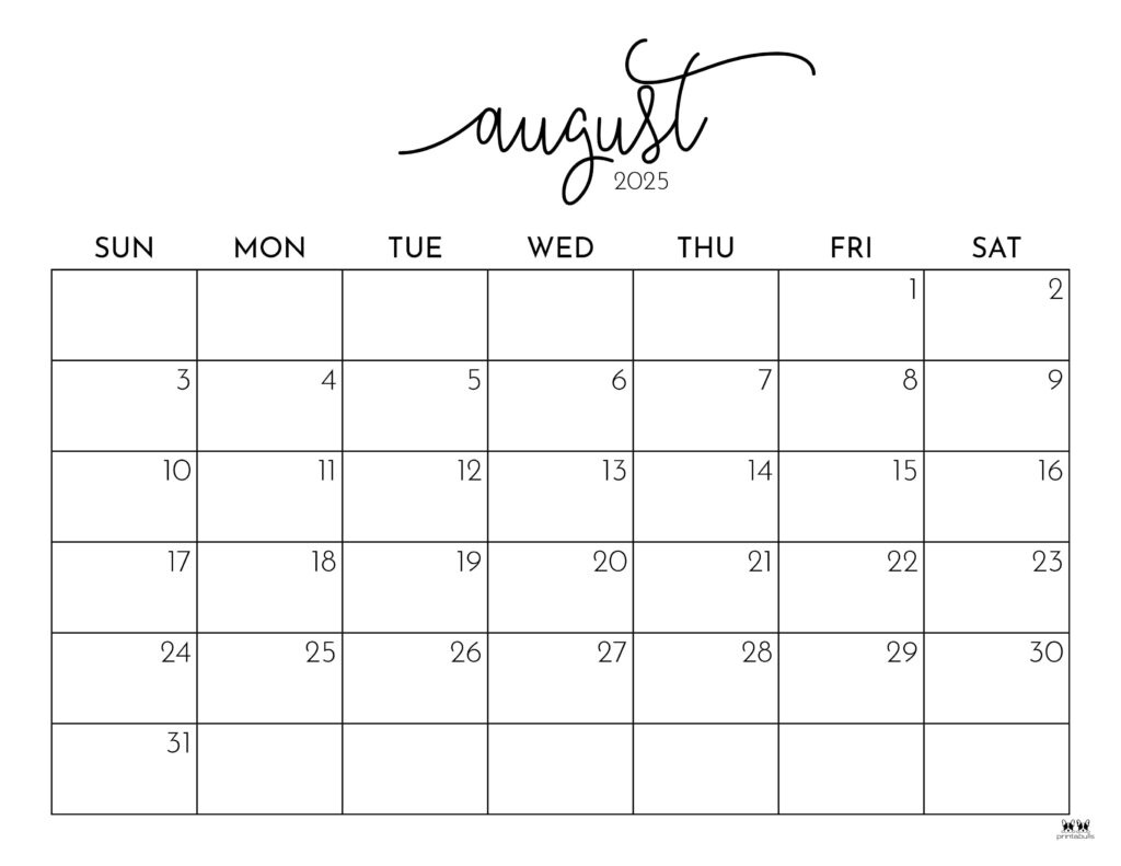 August 2025 Calendars - 107 Free Printables | Printabulls within Calendar Month Of August 2025