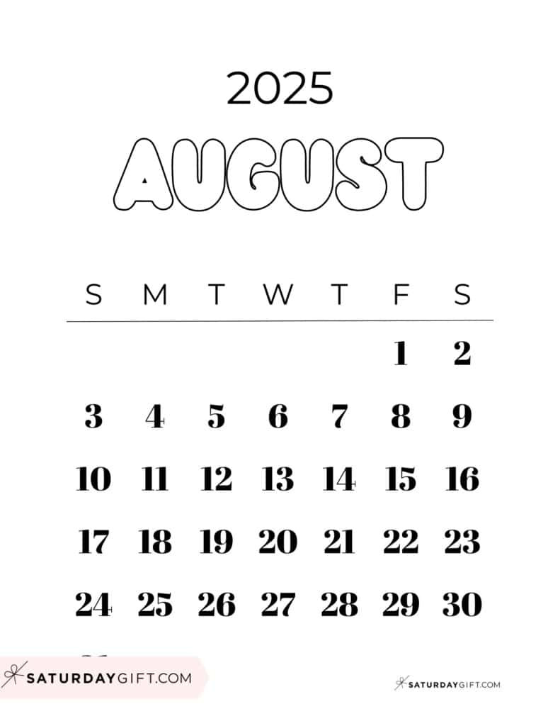 August 2025 Calendars - 23 Cute Free Printable Pdfs | Saturdaygift throughout August 22 Calendar 2025