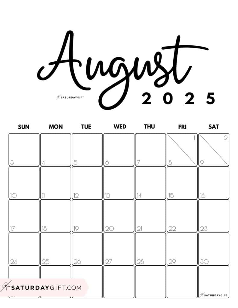 August 2025 Calendars - 23 Cute Free Printable Pdfs | Saturdaygift with August 2025 Calendar Portrait