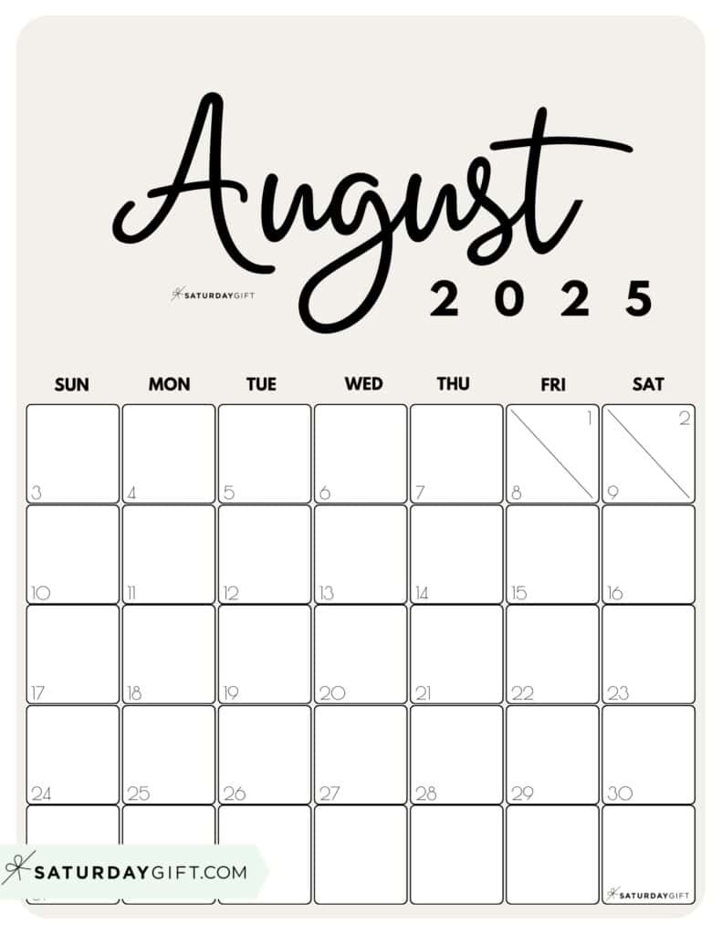 August 2025 Calendars - 23 Cute Free Printable Pdfs | Saturdaygift with regard to August 2025 Vertical Calendar