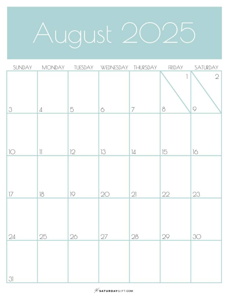 August 2025 Calendars - 23 Cute Free Printable Pdfs | Saturdaygift within August 2025 Calendar Portrait
