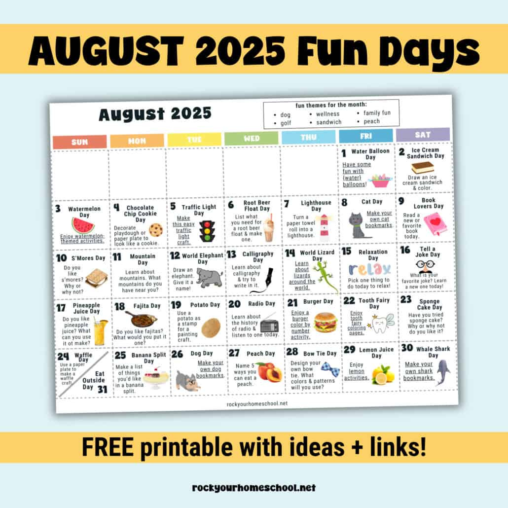 August 2025 Fun Days Calendar (Color) - Rock Your Homeschool in August National Day Calendar 2025