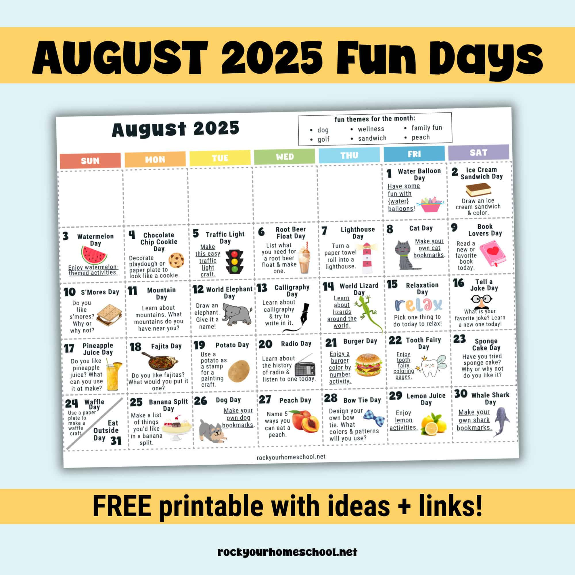 August 2025 Fun Days Calendar (Color) - Rock Your Homeschool within National Day Calendar For August 2025