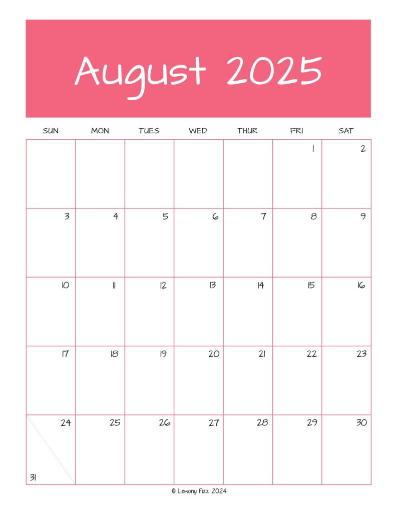August 2025 Monthly Calendar To Print throughout August 2025 Vertical Calendar