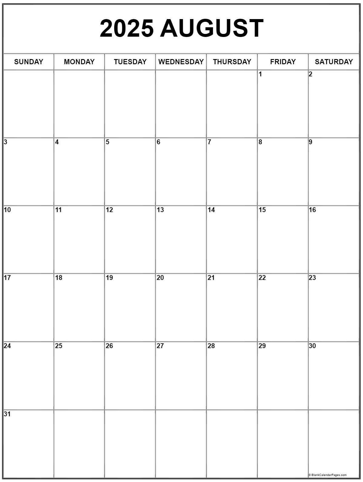 August 2025 Vertical Calendar | Portrait within Printable Free August Calendar 2025