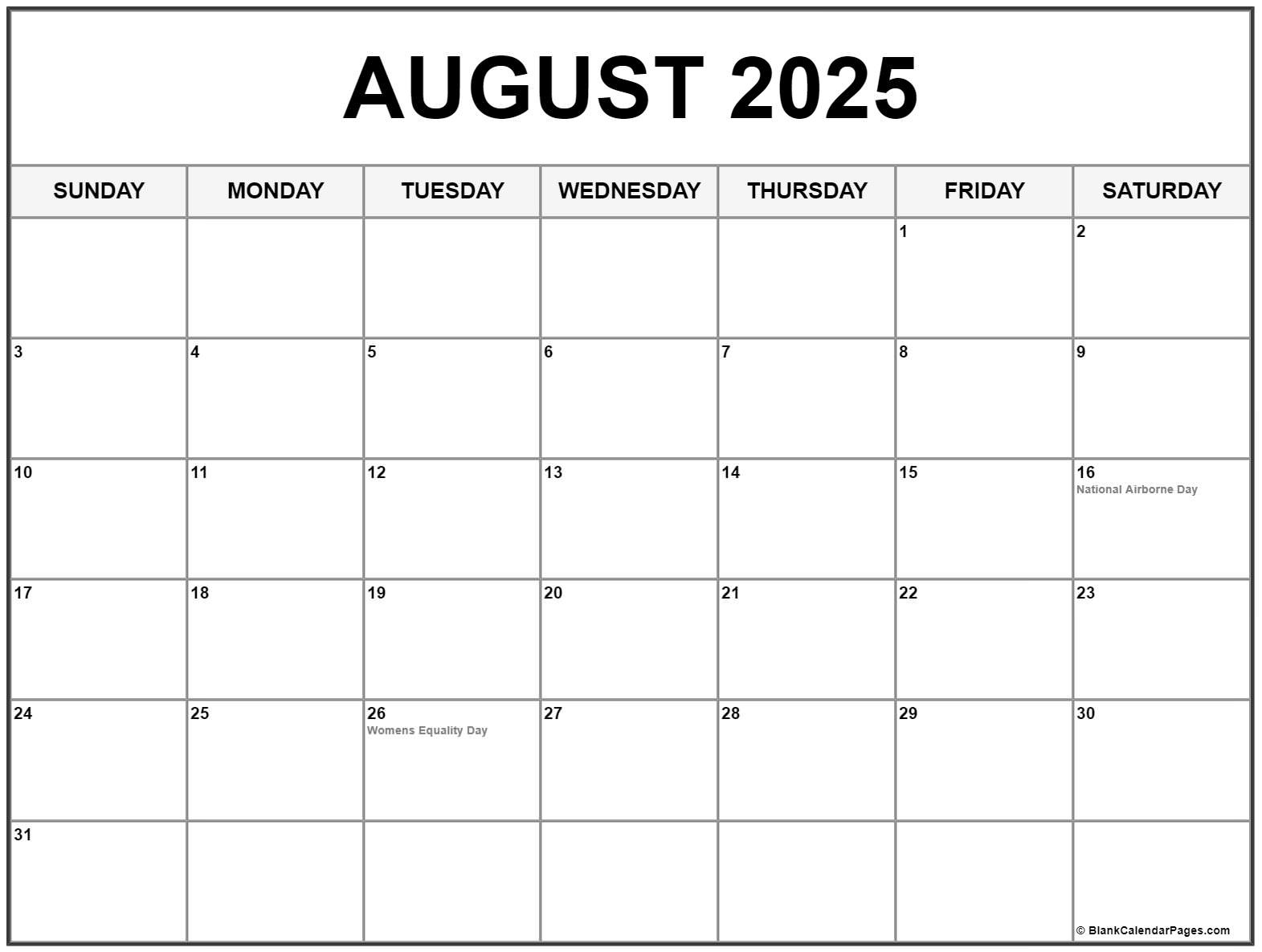 August 2025 With Holidays Calendar within Calendar Holidays In August 2025