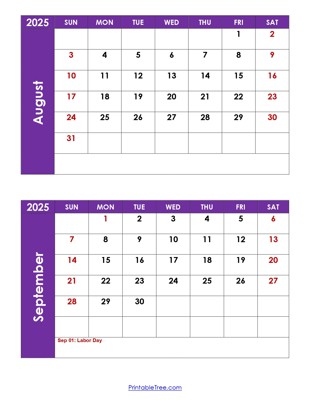 August And September 2025 Calendar Printable Pdf | Two Months Calendar for August September 2025 Printable Calendar