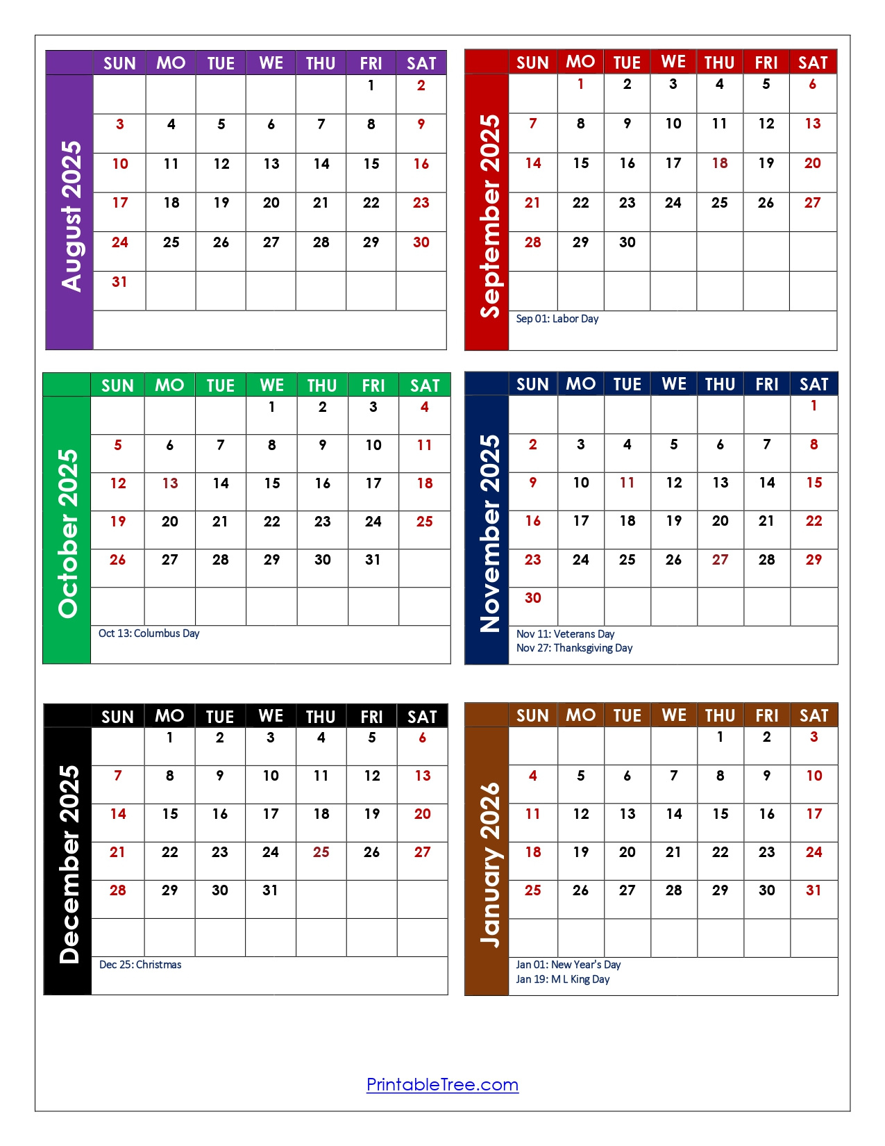 August To January 2026 Calendar Printable Pdf | Six Months Calendar pertaining to August 2025 August 2026 Calendar