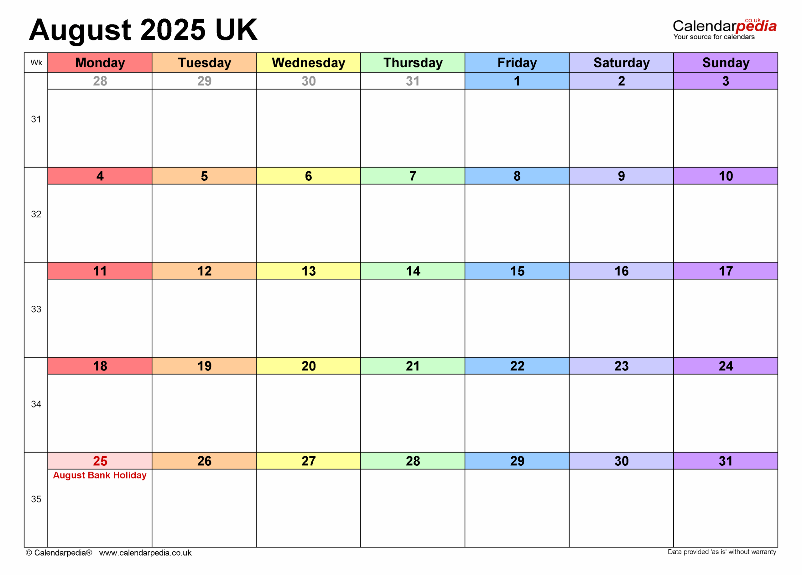 Calendar August 2025 Uk With Pdf, Excel And Word Templates with Calendar Page August 2025