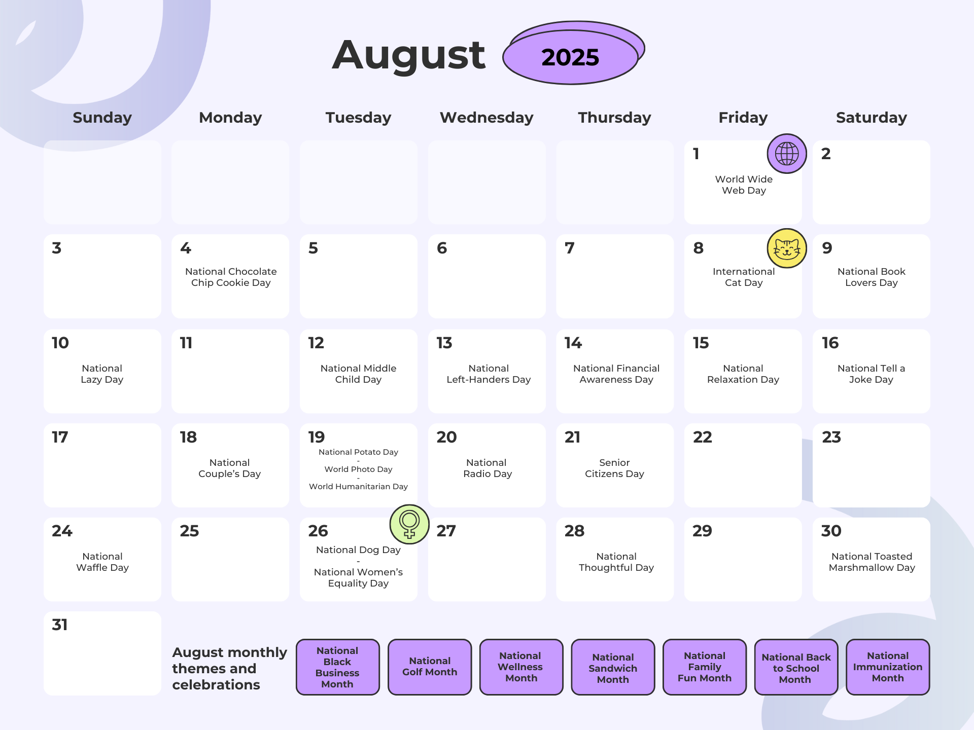 Complete 2025 Social Media Holidays Calendar [250+ Dates] in August Social Media Calendar 2025