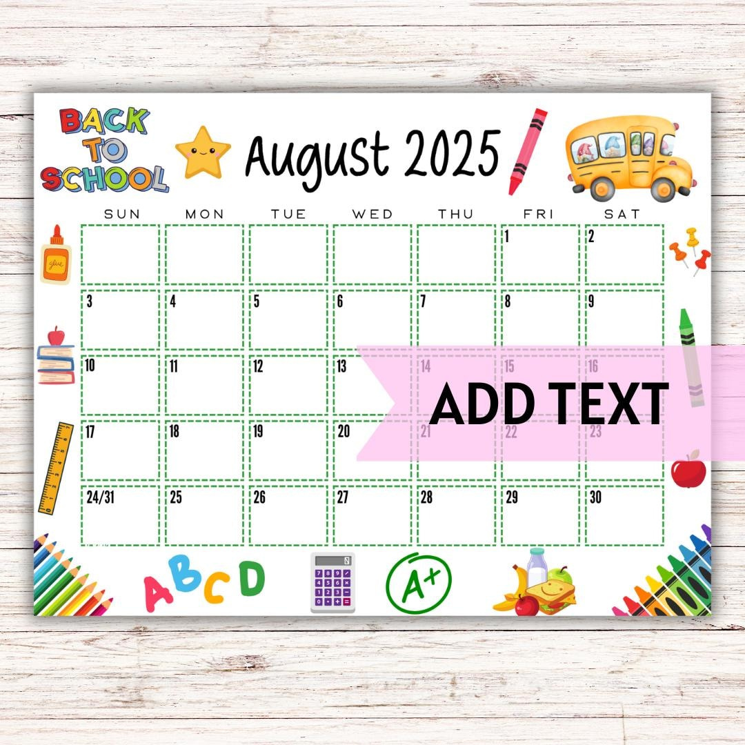 Editable Printable August Calendar 2025 | Colorful Back To School Calendar  | Classroom Calendar | August 2025 Calendar | Fillable Calendar - Etsy for August 2025 Calendar Decoration Ideas