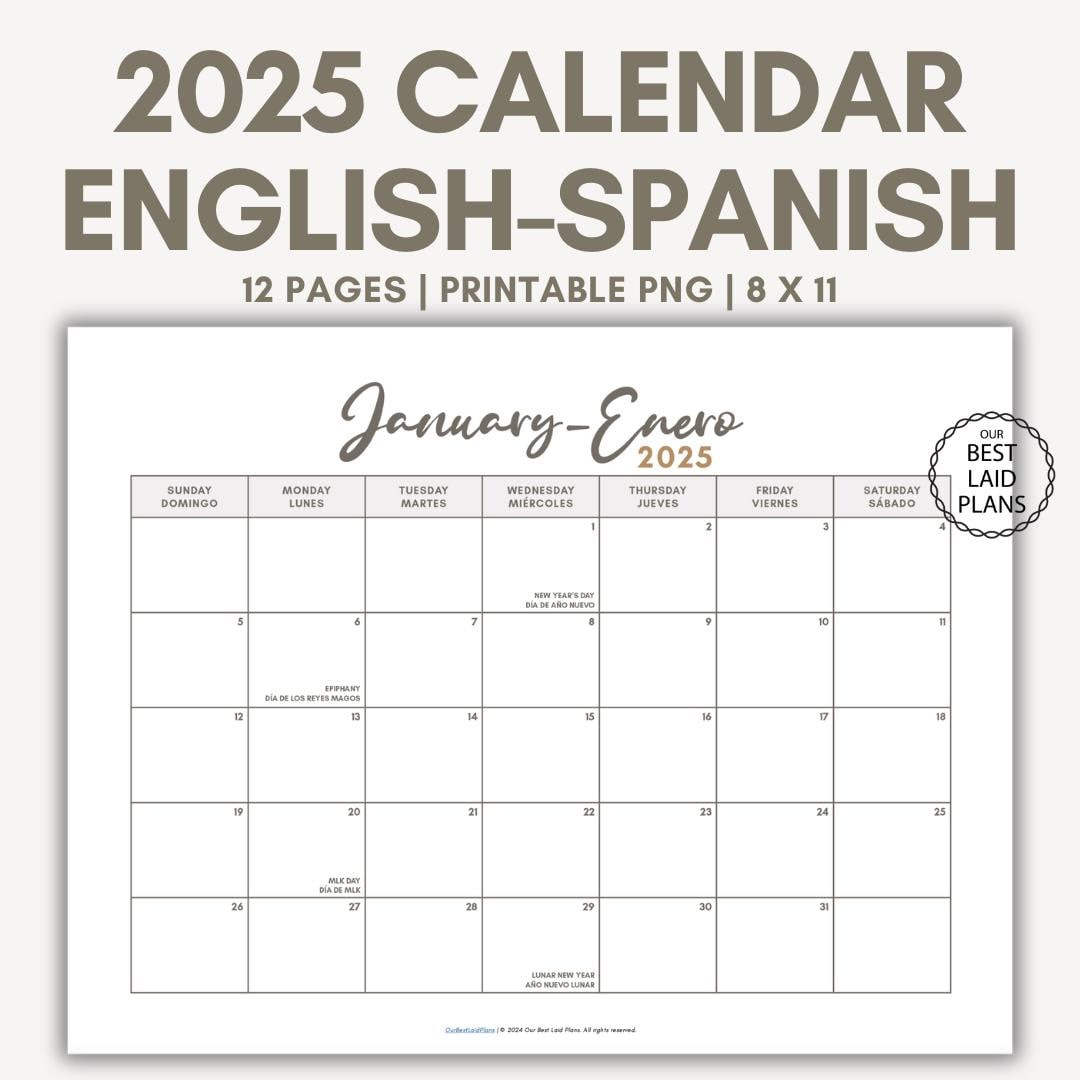 English Spanish Calendar For 2025 Printable Pdf With Holidays regarding August 2025 Calendar In Spanish