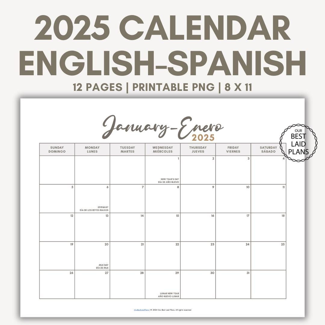 English Spanish Calendar For 2025 Printable Pdf With Holidays with August In Spanish Calendar 2025