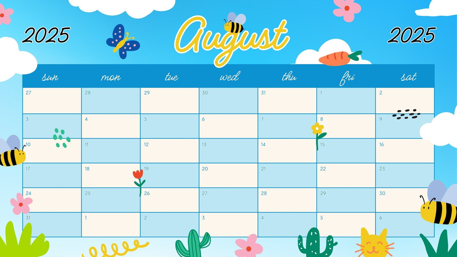 Free Printable August 2025 Calendar Templates | Canva pertaining to August Theme 2025 Calendar Ideas