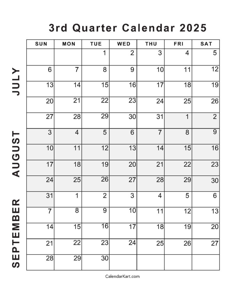 July August September Printable Calendar 2025 | Printable Calendar 2025