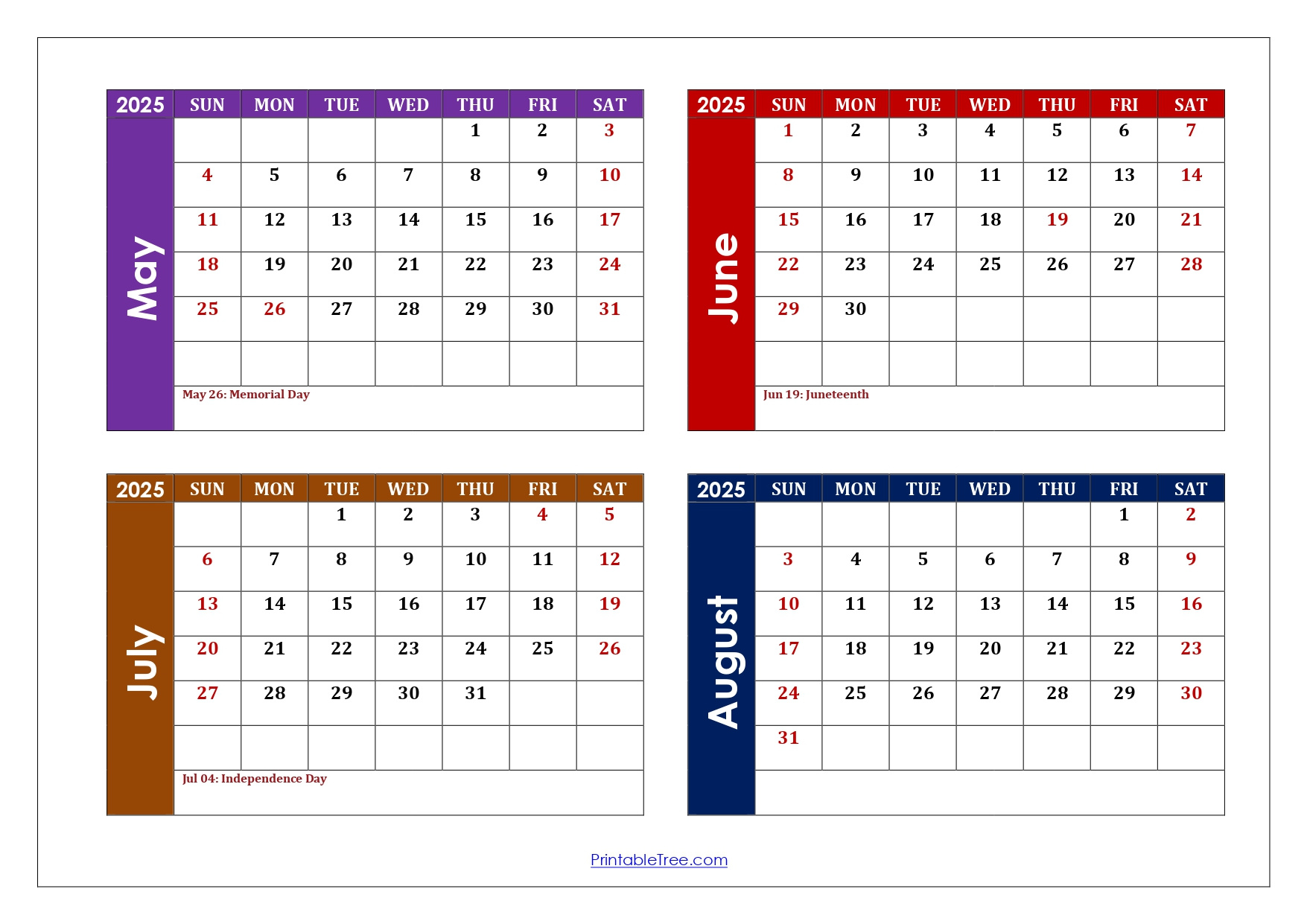May To August 2025 Calendar Printable Pdf | Four Months Calendar within August 2025 May 2026 Calendar