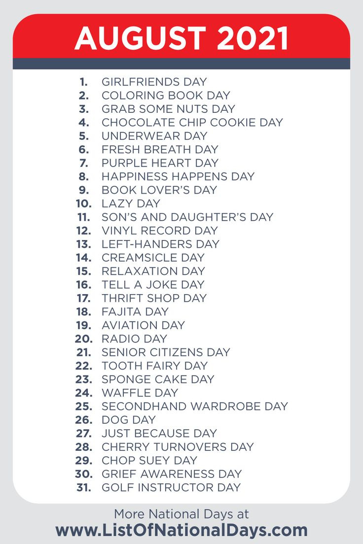 National Days In August 2021 pertaining to National Day Calendar August