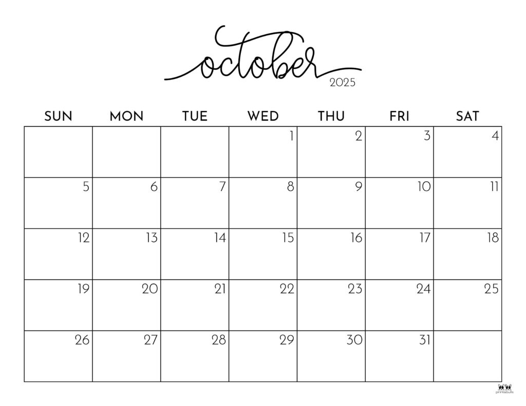 October 2025 Calendars - 107 Free Printables | Printabulls intended for August September October 2025 Calendar Printable Free