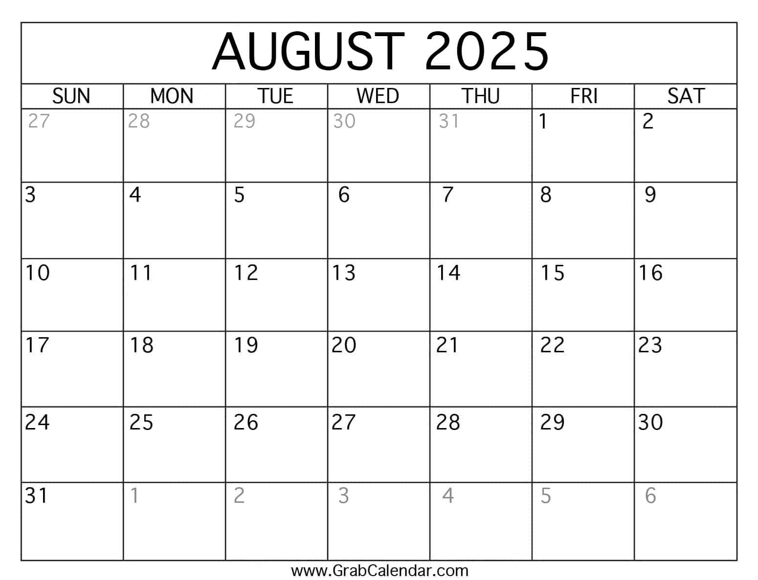 Printable August 2025 Calendar with August 14 2025 Calendar