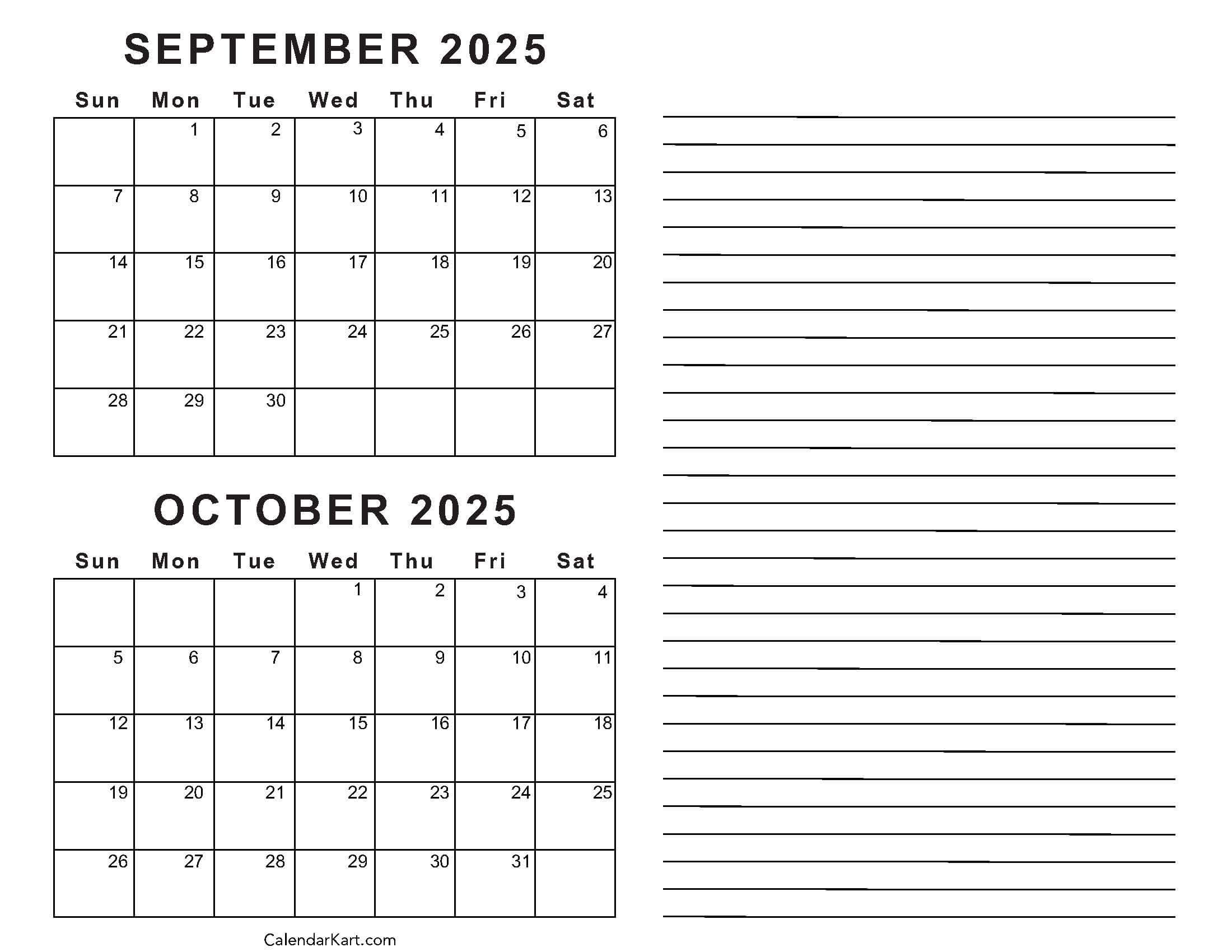 Printable September October 2025 Calendar | Calendarkart with August September October Calendar 2025