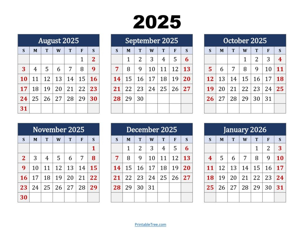 Six Month Calendar 2024-2025 Printable Pdf- 6 Months Calendar with regard to August 2025 - July 2026 Calendar