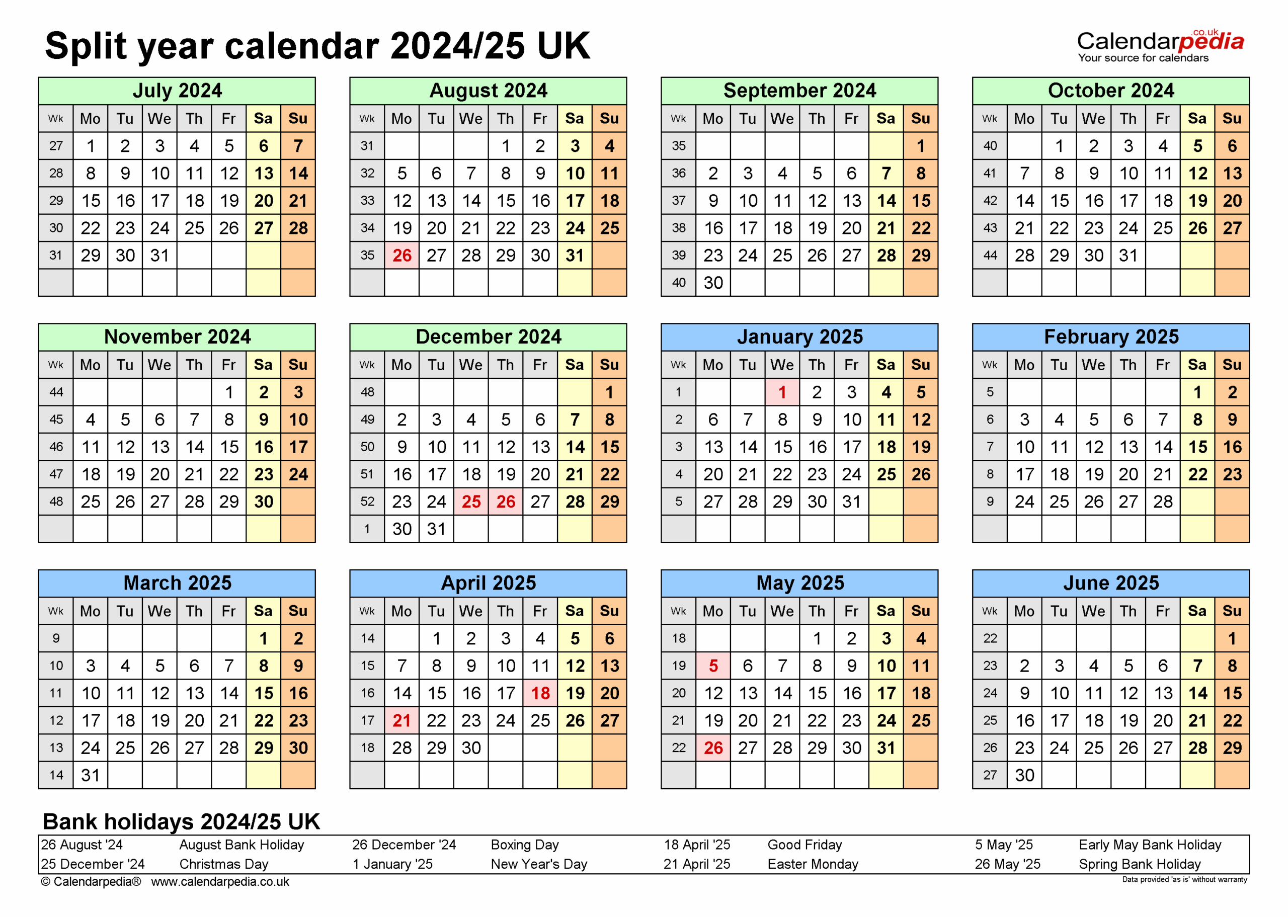 Split Year Calendars 2024/25 Uk (July To June) For Pdf regarding September 2024 To August 2025 Calendar