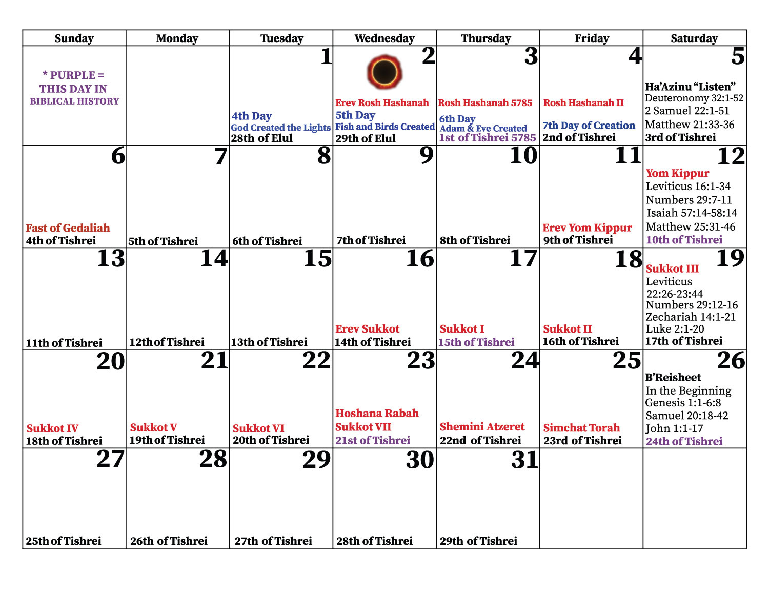 2024-2025 The Heavens Declare Biblical Printed Calendar inside Chabad Calendar October 2025